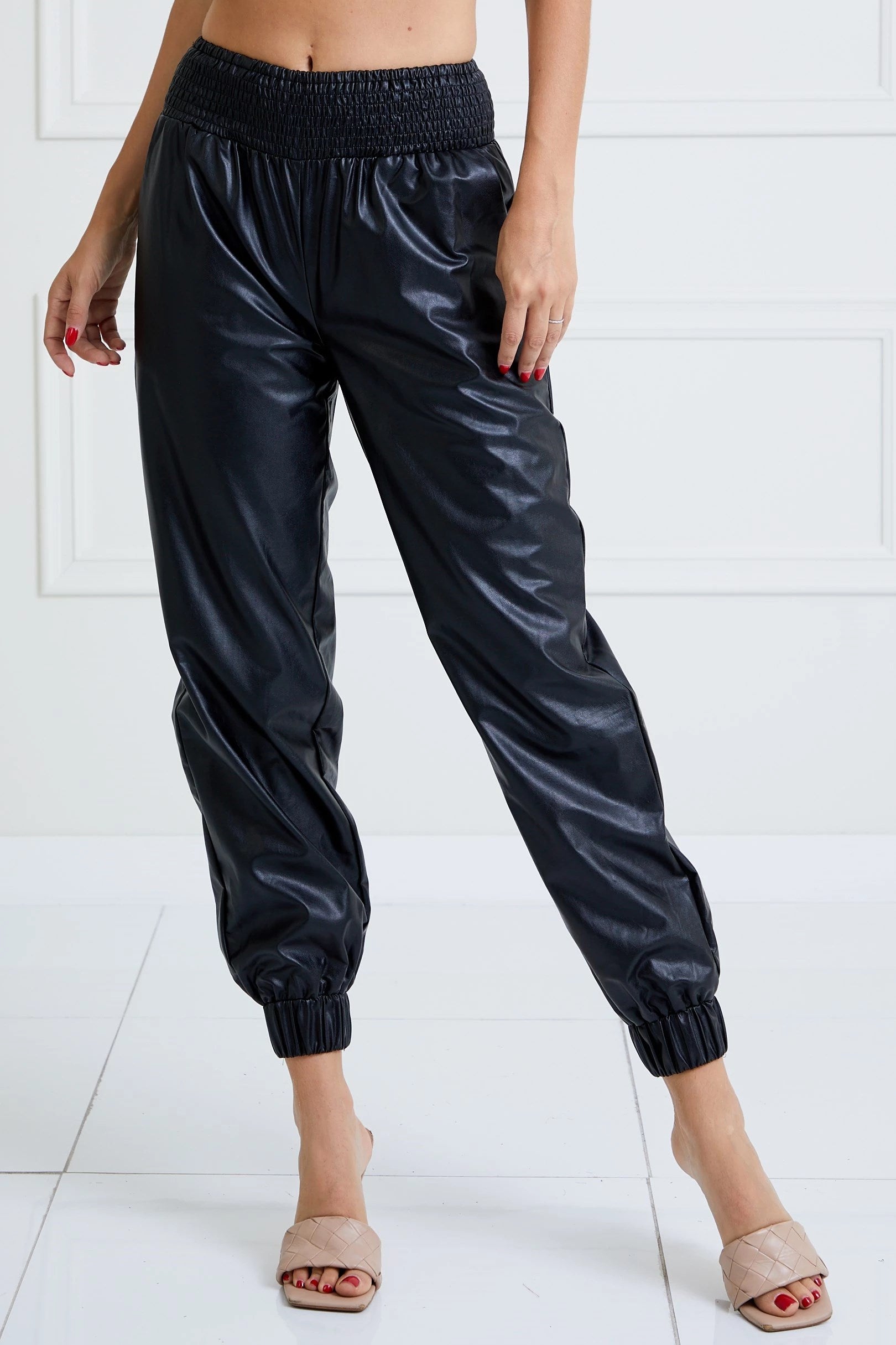 Faux leather cuffed discount joggers